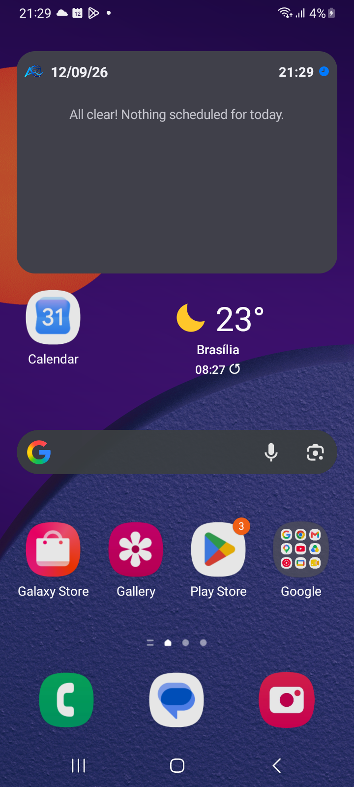 Android home screen displaying the Ancora 4x2 interactive clock and schedule widget